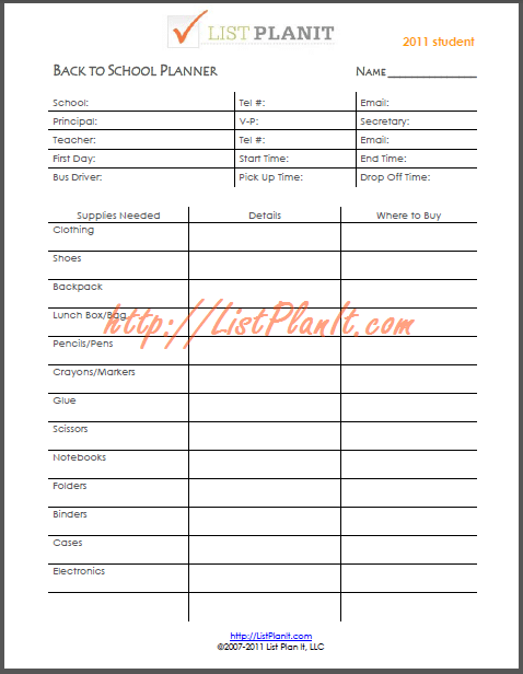 back to school planner