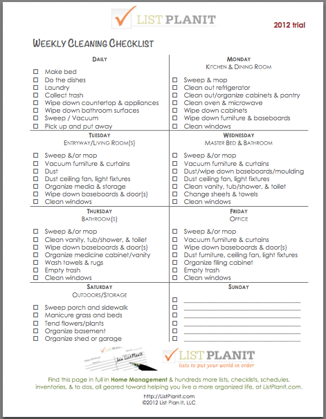 Weekly Cleaning Checklist